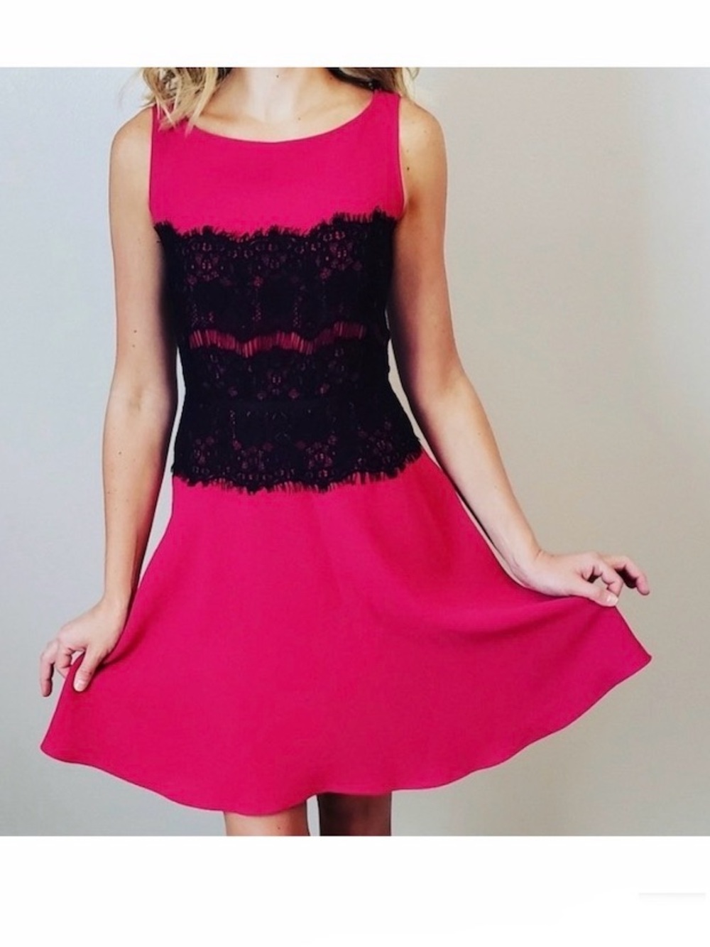 LOFT Ann Taylor Pink & Black Lace Dress Size 10